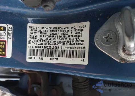 2009 Honda Civic Lx from USA, damaged, VIN 1HGFA16529L008517